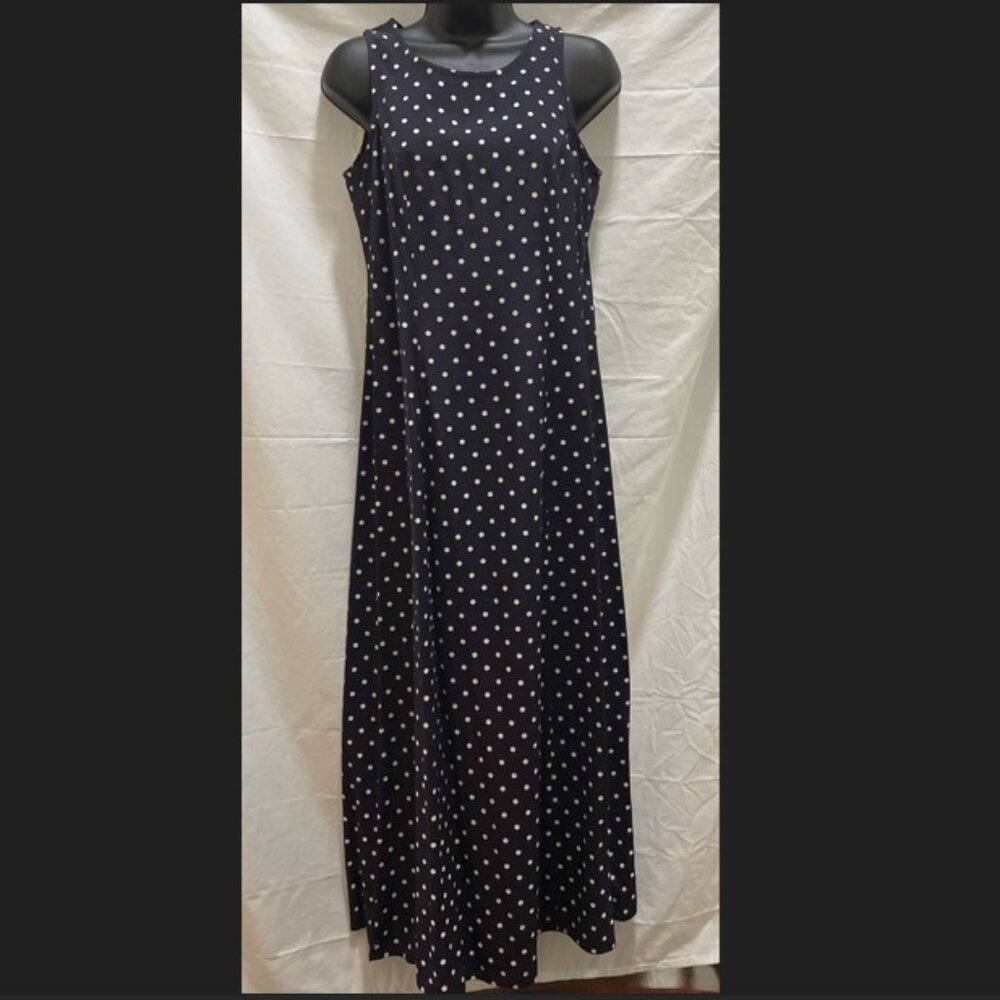 Navy White Polka Dot Sheath Dress Mod Wiggle Midi